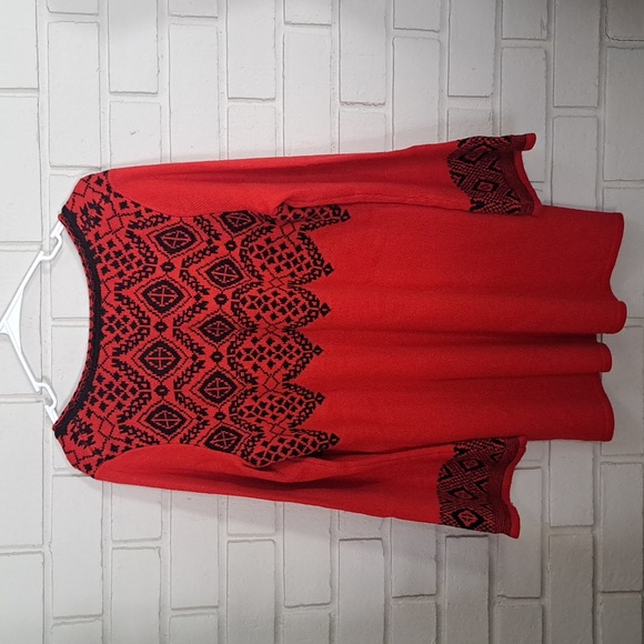 Roman's Red/Black Boho Wide Sleeve V-Neck Sweater. Size 14/16 - Picture 5 of 7